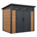 Gartenhaus 200 x 150 x 210 cm Metall Holzoptik Anthrazit mit Doppeltür und Oberlichtfenstern