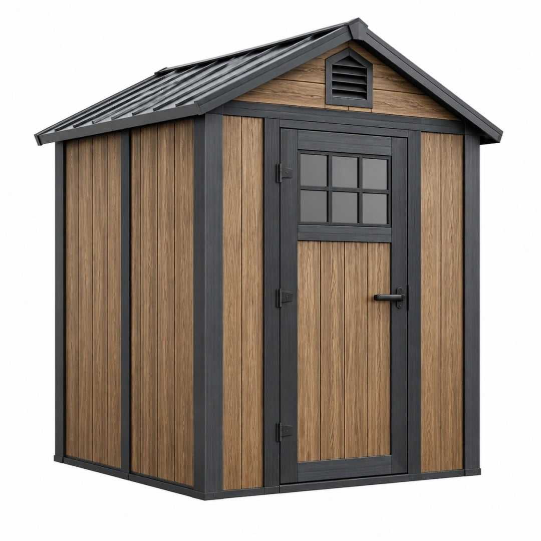 Gartenhaus 180 x 120 x 200 cm in Holzoptik Braun Anthrazit mit Satteldach und Einzeltür