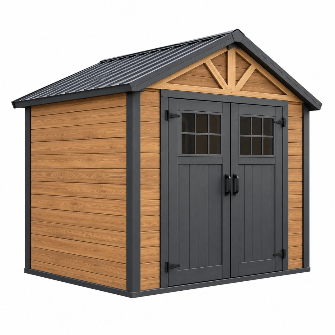 Gartenhaus 300 x 240 x 250 cm Holzoptik Braun Anthrazit mit Doppeltür