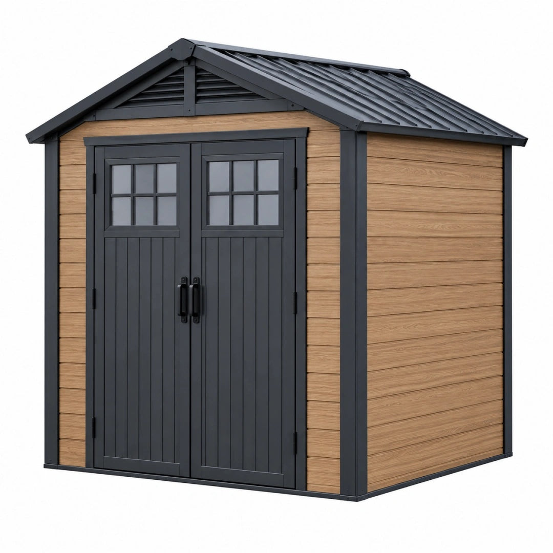 Geräteschuppen 180 x 120 x 190 cm Kunststoff Anthrazit Holzoptik für Garten mit Doppeltür