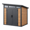 Gartenhaus 240 x 180 x 220 cm aus Metall in Anthrazit Braun mit Doppeltür Holzoptik