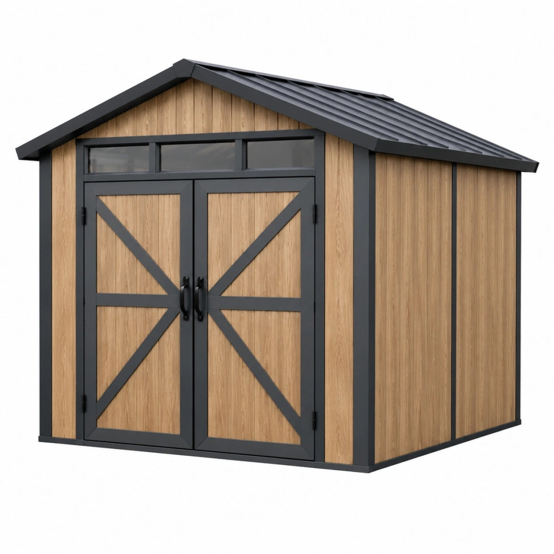 Gartenhaus 180 x 120 x 200 cm Holzoptik Braun Anthrazit mit Doppeltür und Satteldach