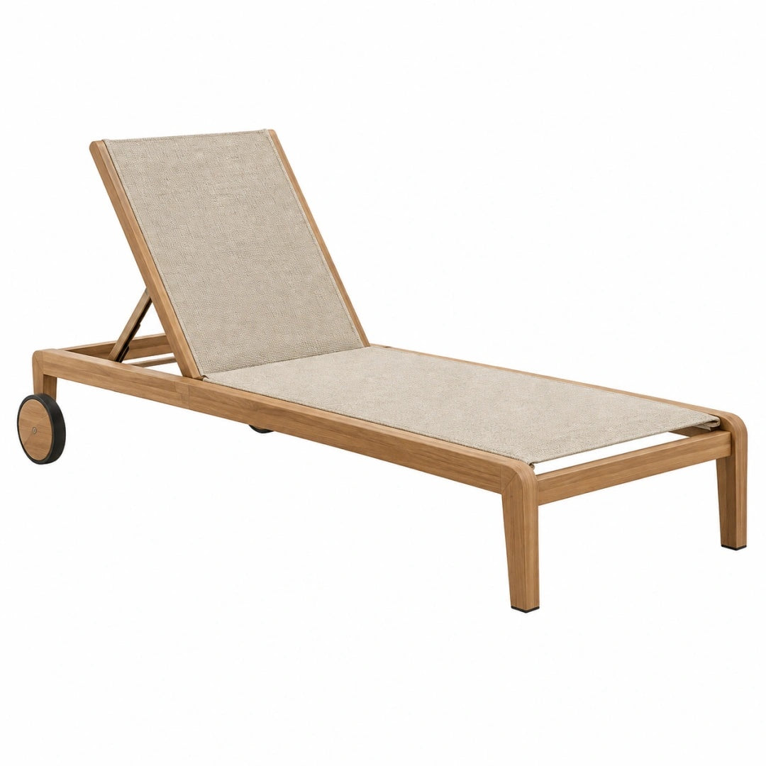 Sonnenliege 200 x 70 x 35 cm Holz Beige verstellbar mit Rollen