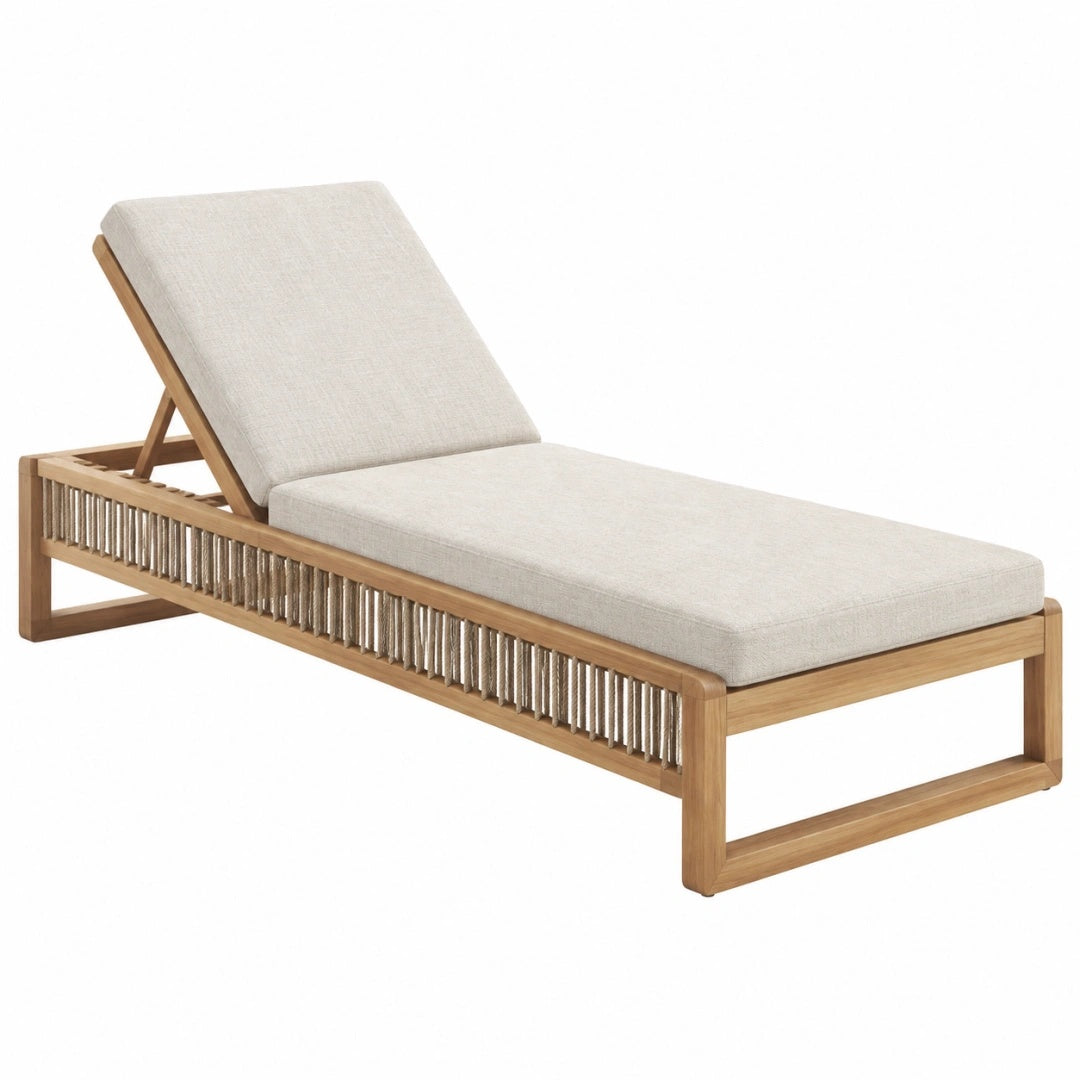 Sonnenliege 200 x 75 cm aus Holz in Naturbeige mit verstellbarer Rückenlehne