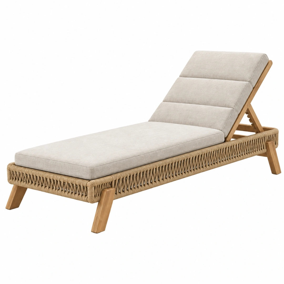 Sonnenliege 200 cm Holz Naturbeige mit verstellbarer Rückenlehne für den Außenbereich