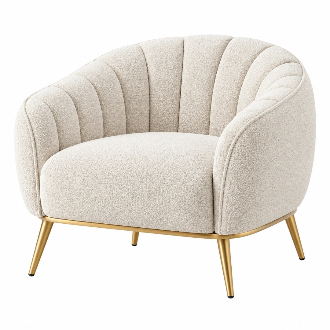 Sessel 80 x 78 x 76 cm Bouclé Creme Metallbeine Gepolstert Muschelstil