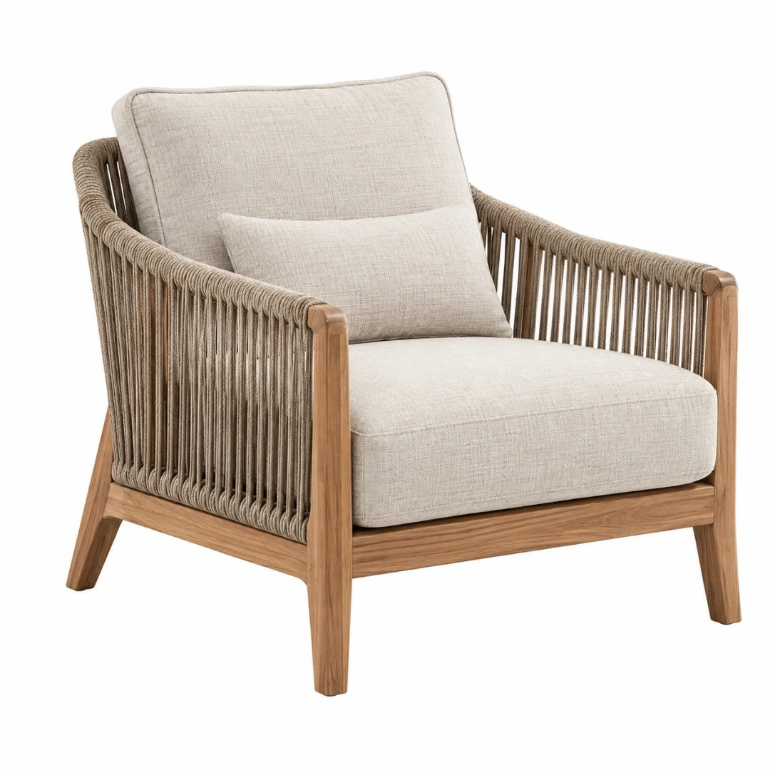 Sessel 76 x 82 x 80 cm Holz Geflecht Beige Natur - gepolsterter Loungesessel