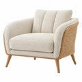 Sessel 90 x 85 x 80 cm Bouclé Creme mit Holz und Rattangeflecht