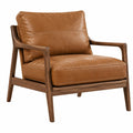 Sessel 76 x 82 x 84 cm brauner Lederbezug Holzgestell Mid-Century-Stil