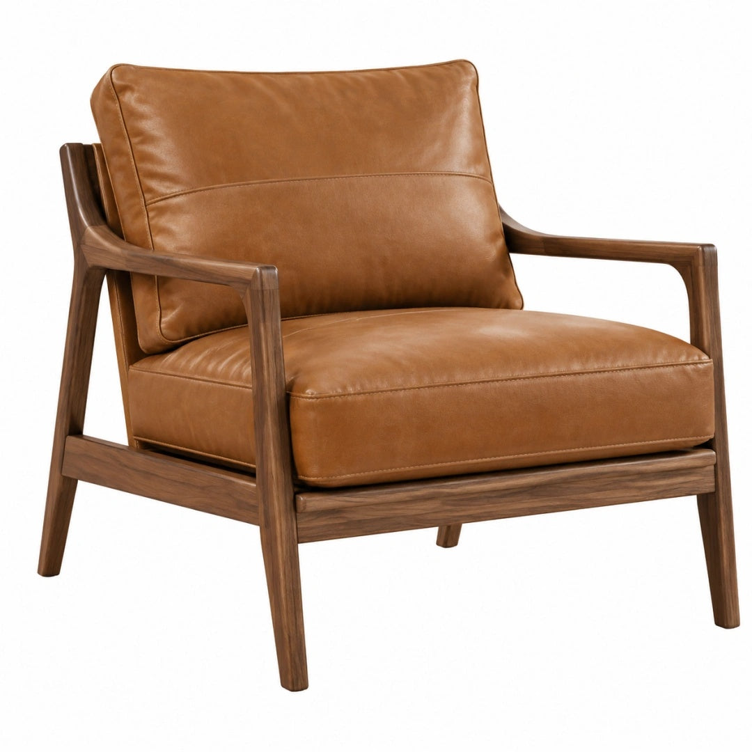 Sessel 76 x 82 x 84 cm brauner Lederbezug Holzgestell Mid-Century-Stil