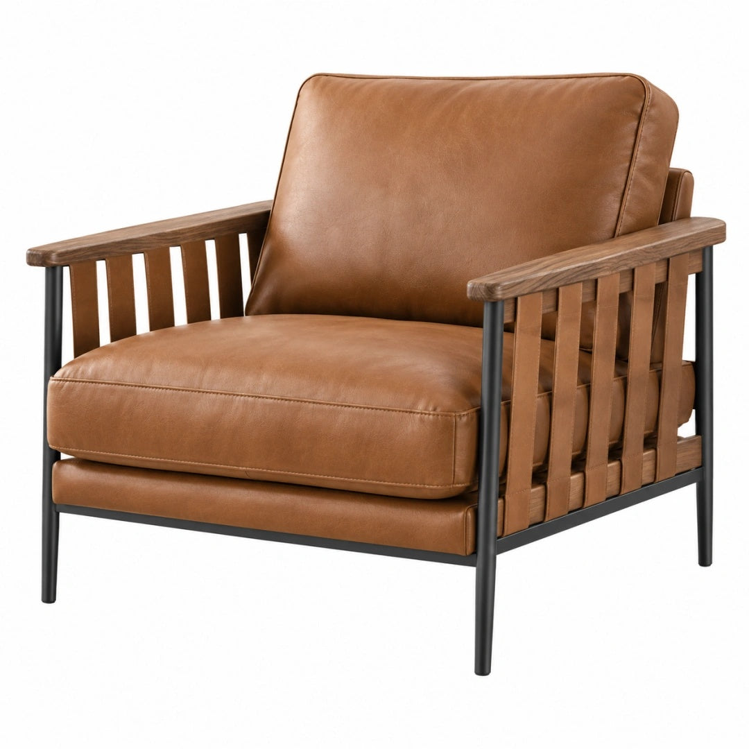 Sessel 78 x 76 x 82 cm braunes Kunstleder Holz Metall Lounge-Stil