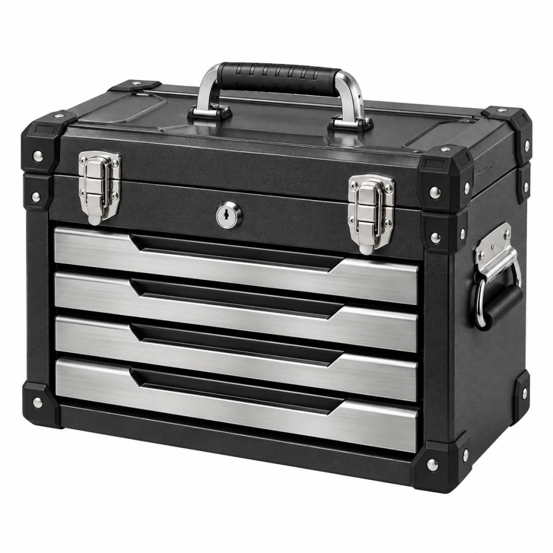 Werkzeugkasten 52 x 28 x 35 cm aus Metall Schwarz mit 5 Schubladen abschließbar