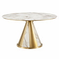 Esstisch Ø 120 cm Marmoroptik Weiß Gold Metall Rund Modern