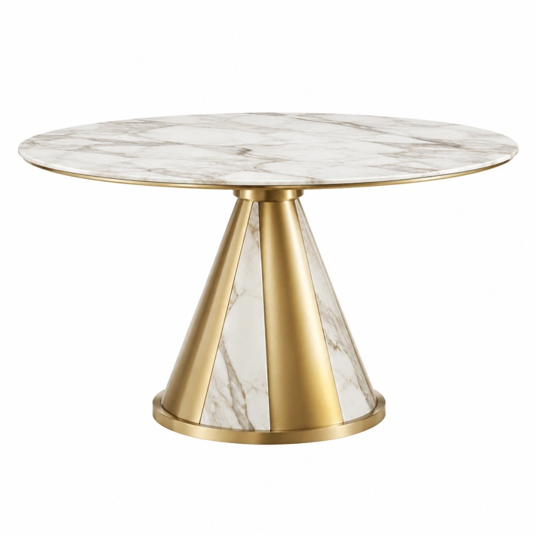 Esstisch Ø 120 cm Marmoroptik Weiß Gold Metall Rund Modern