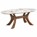 Ovaler Esstisch 180 x 100 x 76 cm Weiß Braun Tischplatte in Marmoroptik Holzgestell