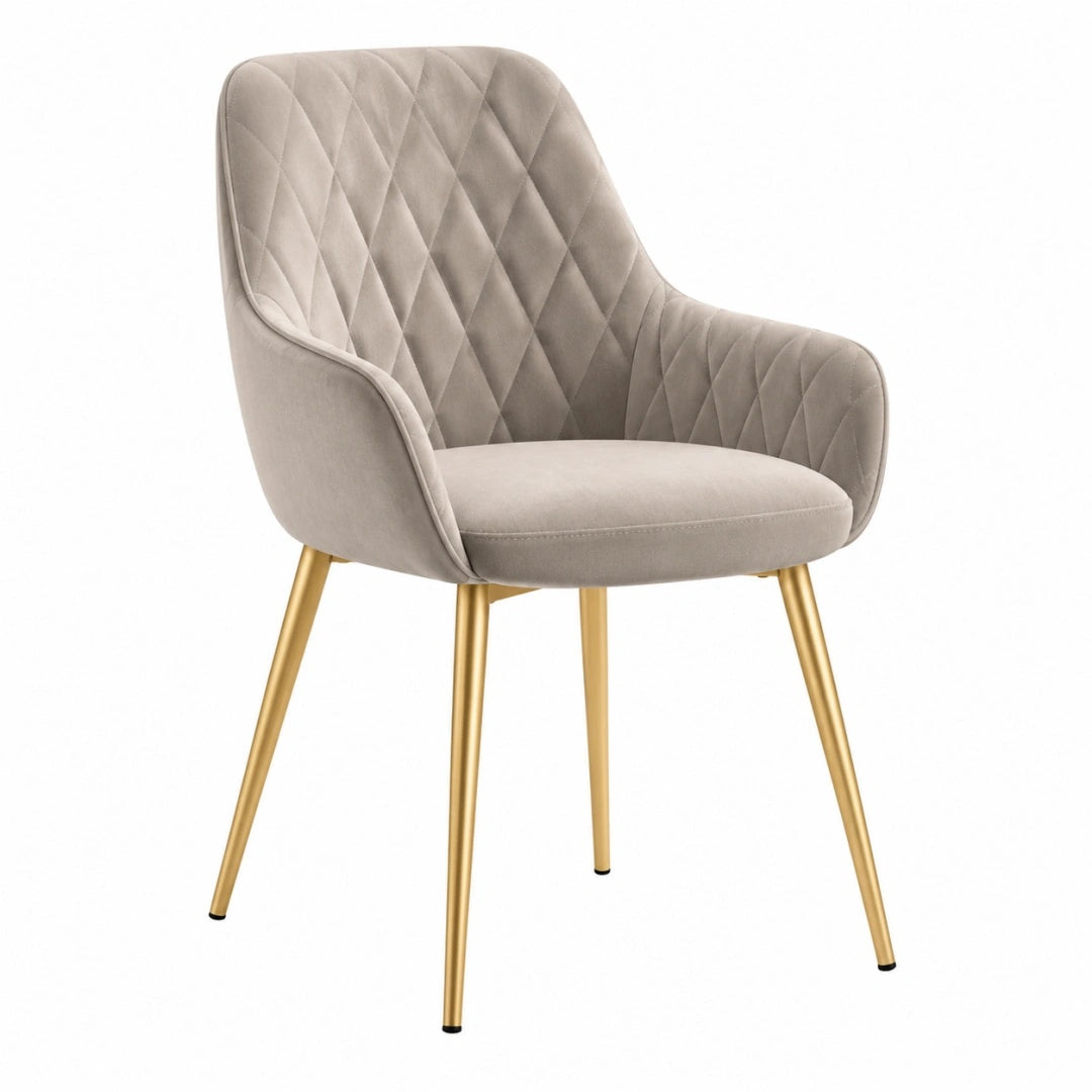 Polsterstuhl 58 x 60 x 88 cm Beige Gold mit Stoffbezug und Steppung