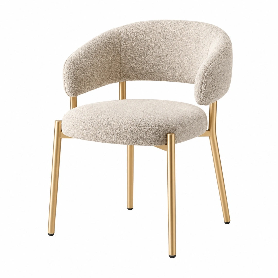 Esszimmerstuhl 62 x 60 x 78 cm Bouclé Beige mit Metallgestell Gold - Gepolsterter Armlehnstuhl