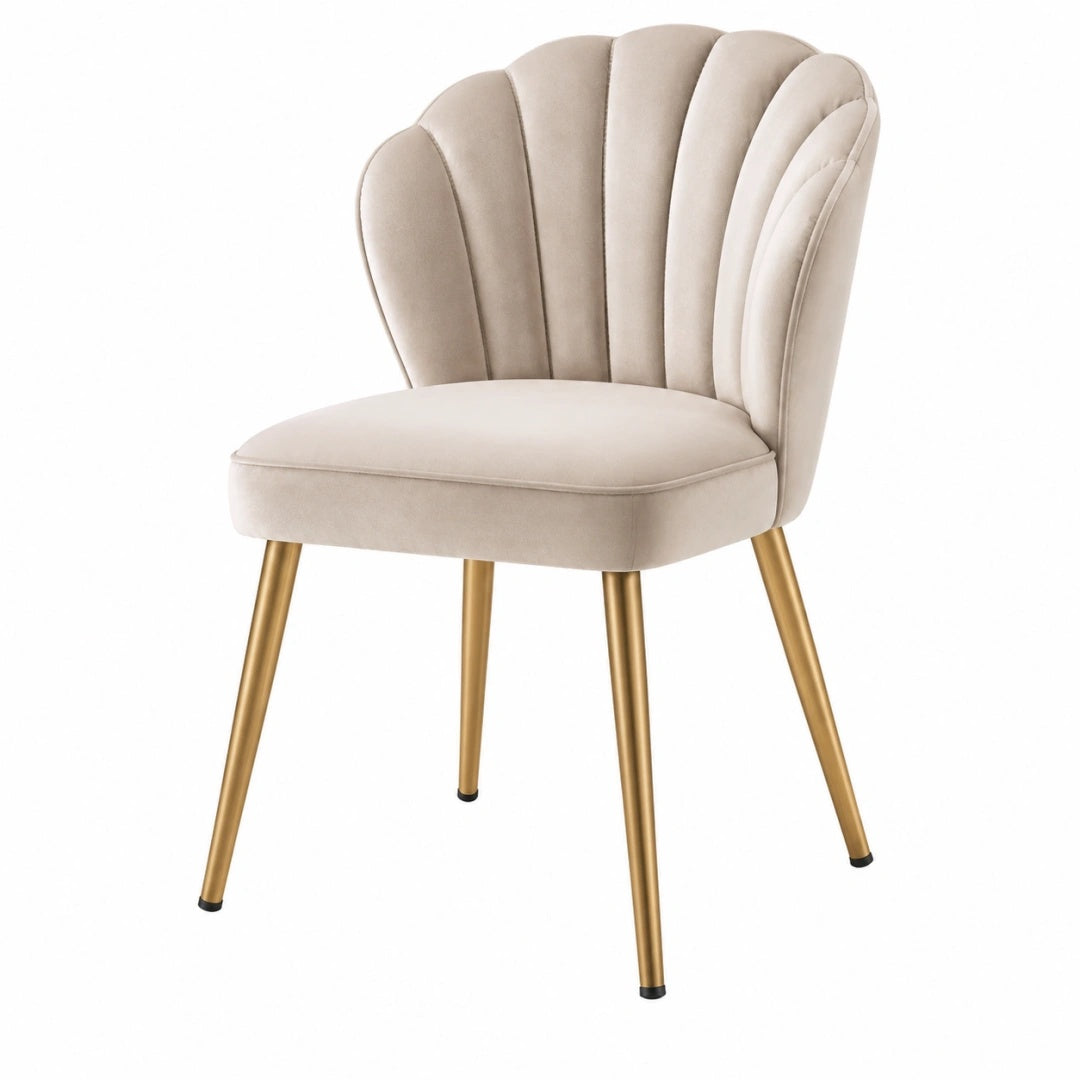 Esszimmerstuhl 50 x 58 x 85 cm Beige Samtstoff mit goldfarbenen Metallbeinen Muschelstil